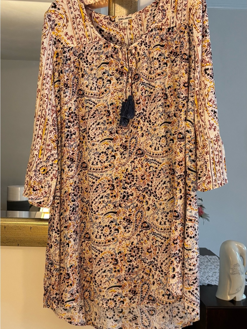 Billabong Rayon Tunic (or dress)- Cream/Blue/Yellow/Burgundy Paisley Print